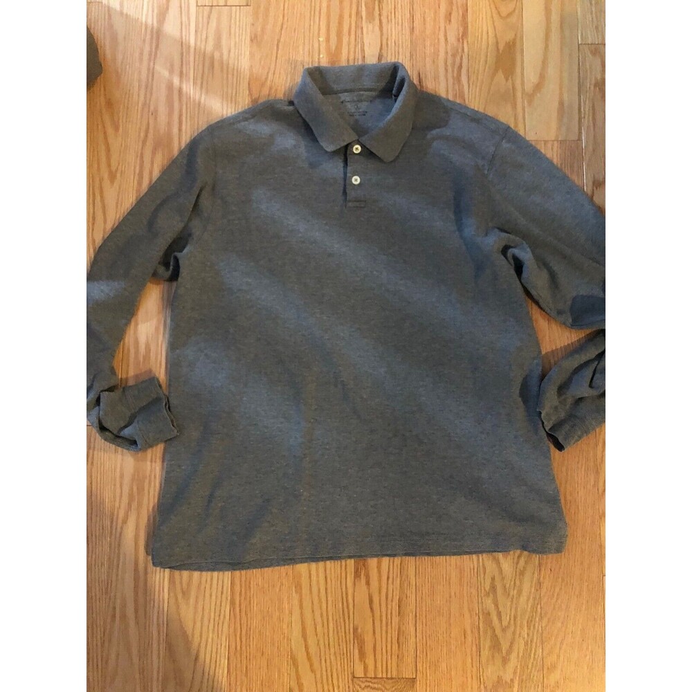 Eddie Bauer Shirt Men's Large Gray Long Sleeve Polo slight tear under collar